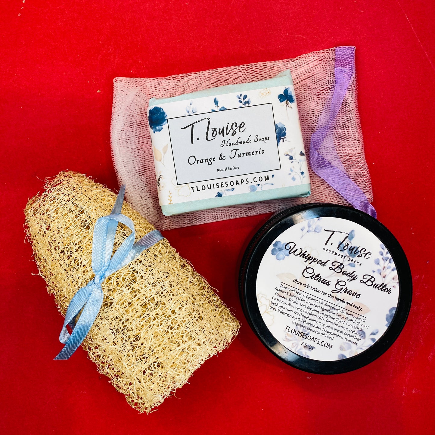 Bath Gift Box /  Whipped Body Lotion, Texas Grown Luffa and Soap Bar